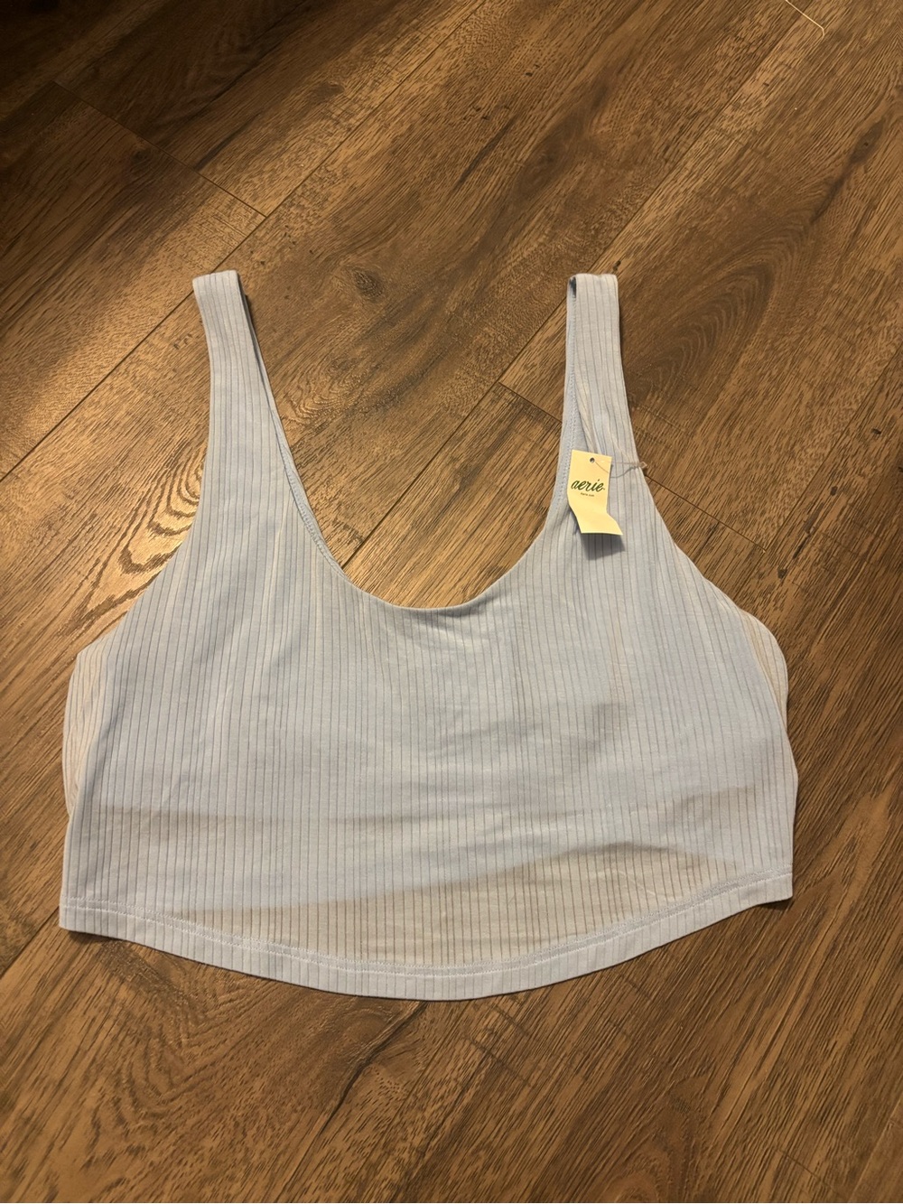 aerie Pale Blue Ribbed Scoop Crop Tank